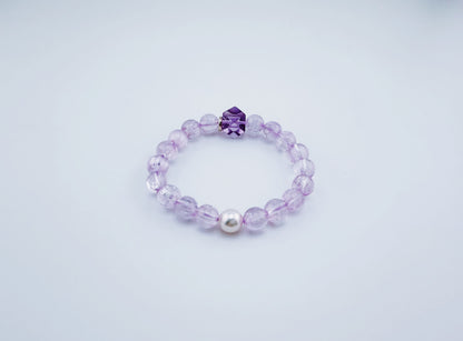 【NEW2026】【珍品】冰種拉絲透體紫鋰輝Akoya珍珠星運手鍊