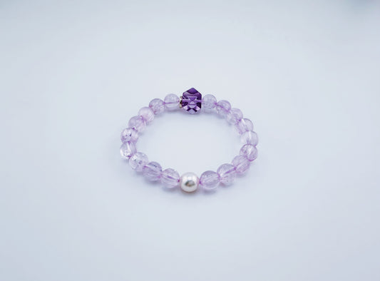 【NEW2026】【珍品】冰種拉絲透體紫鋰輝Akoya珍珠星運手鍊