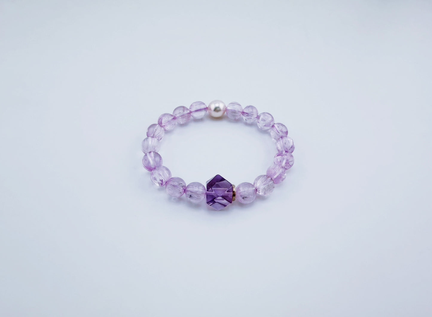 【NEW2026】【珍品】冰種拉絲透體紫鋰輝Akoya珍珠星運手鍊