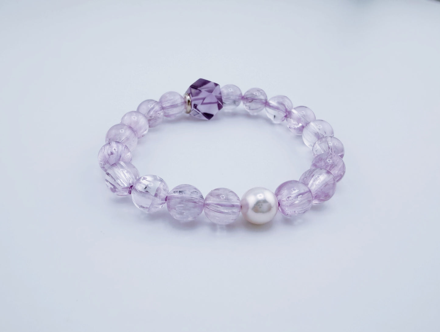 【NEW2026】【珍品】冰種拉絲透體紫鋰輝Akoya珍珠星運手鍊