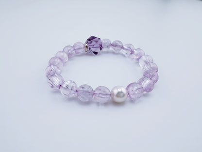 【NEW2026】【珍品】冰種拉絲透體紫鋰輝Akoya珍珠星運手鍊