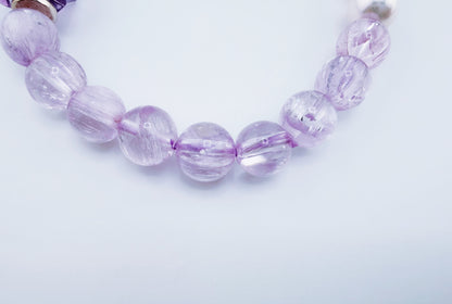 【NEW2026】【珍品】冰種拉絲透體紫鋰輝Akoya珍珠星運手鍊
