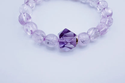 【NEW2026】【珍品】冰種拉絲透體紫鋰輝Akoya珍珠星運手鍊