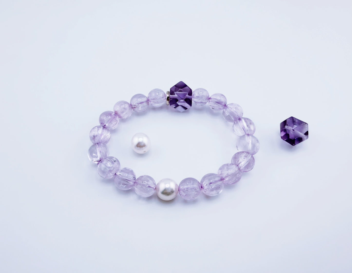 【NEW2026】【珍品】冰種拉絲透體紫鋰輝Akoya珍珠星運手鍊