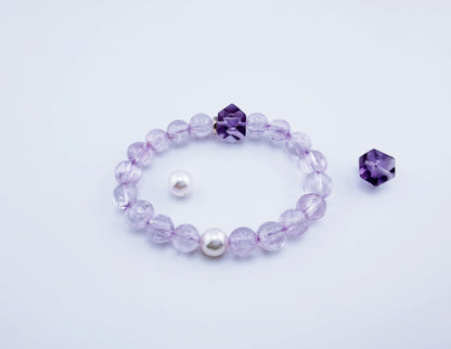 【NEW2026】【珍品】冰種拉絲透體紫鋰輝Akoya珍珠星運手鍊