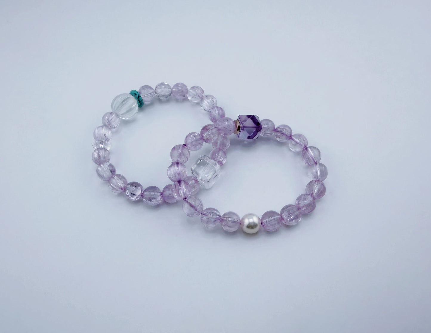 【NEW2026】【珍品】冰種拉絲透體紫鋰輝Akoya珍珠星運手鍊