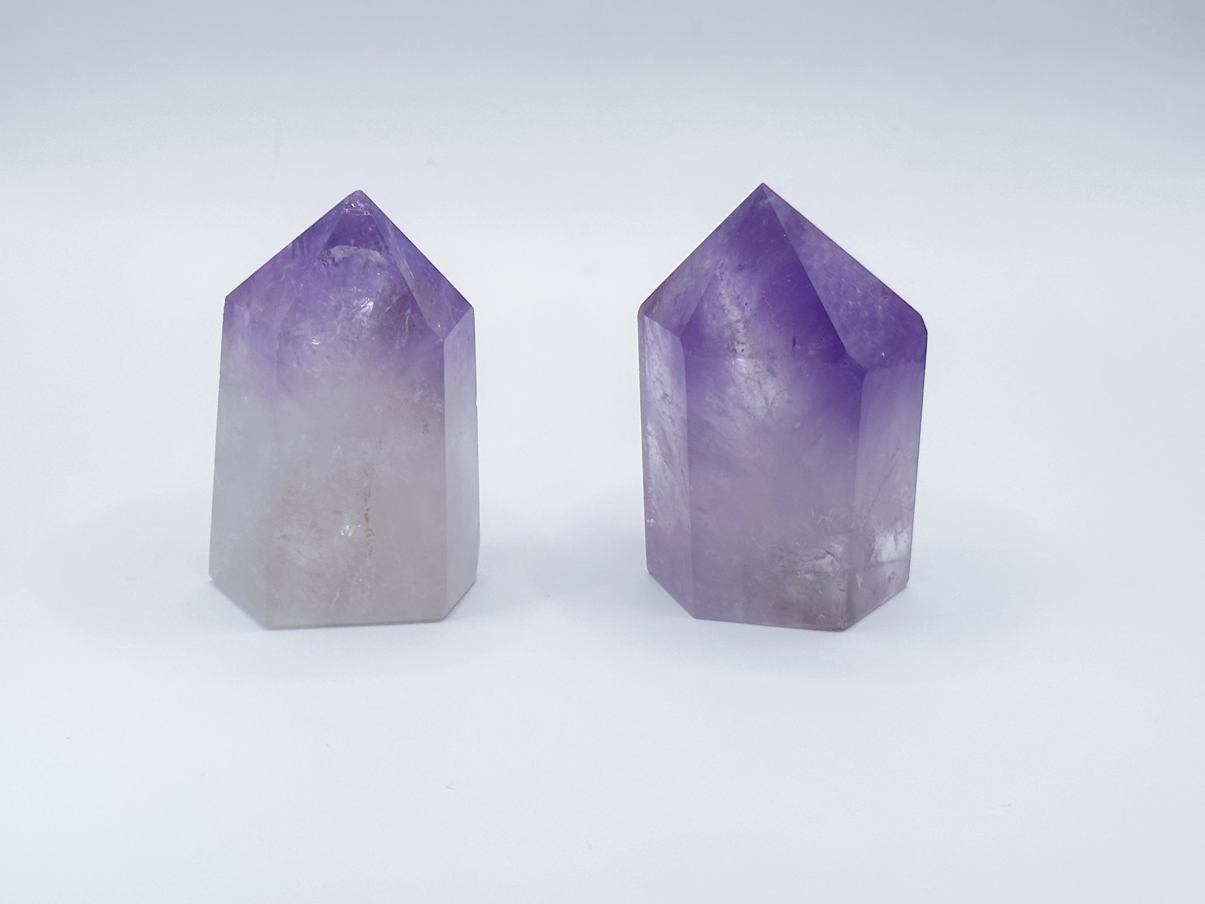天然白紫水晶柱精品通透